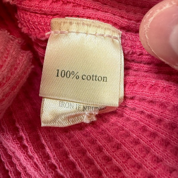 Dylan Shirt Womens Medium Pink Waffle Knit Henley Raw Hem Coquette Grunge Y2K - Picture 7 of 10